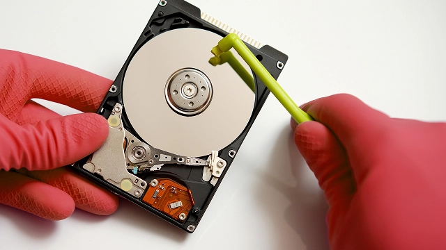 Hard drive cleaning for data recovery service.