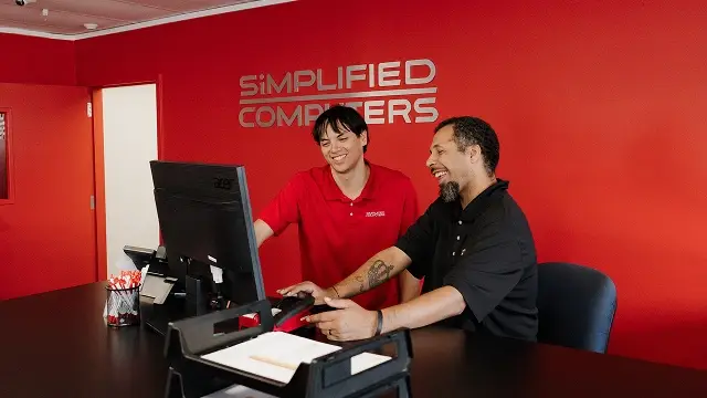 In-store tech help at the Simplified Computers service desk.