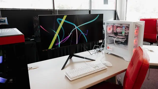 Gaming PC and ultrawide monitor on display at Simplified Computers in Champaign-Urbana, Illinois.