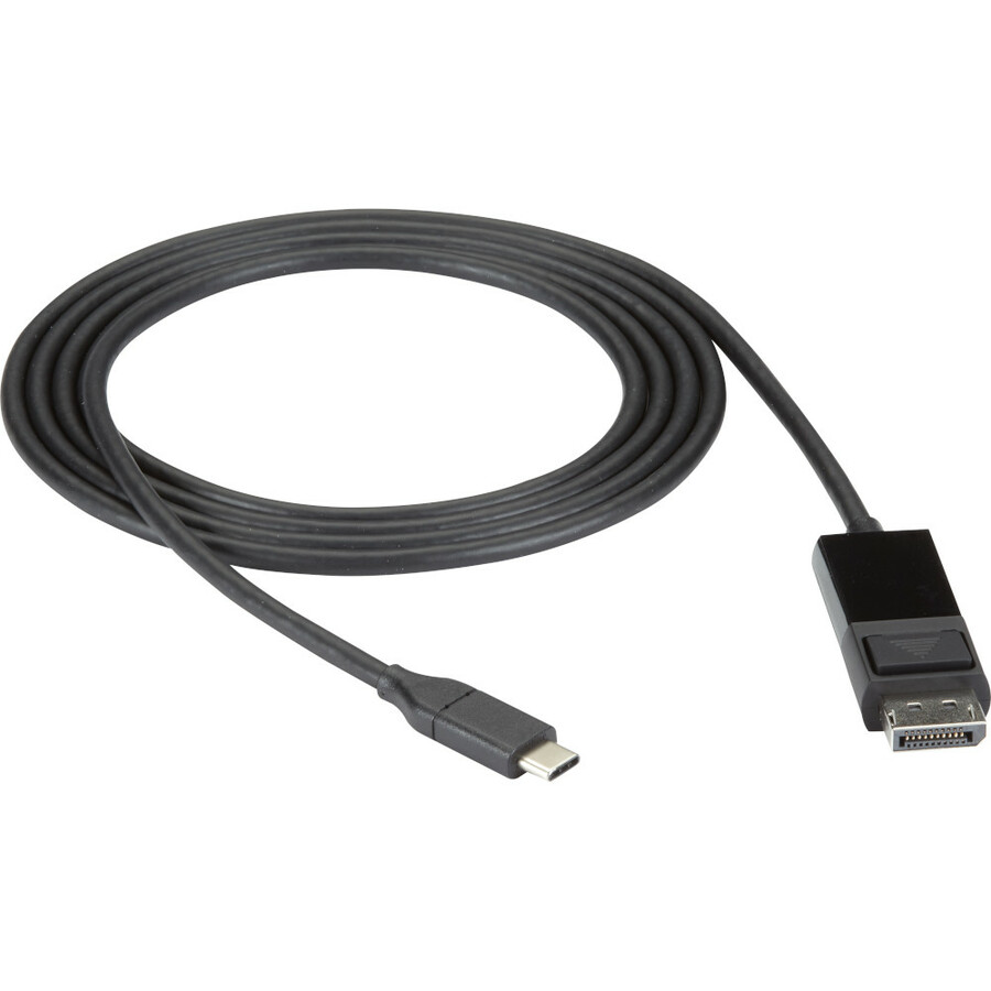 Black Box USB-C Adapter Cable - USB-C to DisplayPort Adapter, 4K60, DP 1.2 Alt Mode - 6 ft DisplayPort/USB-C A/V Cable for Audio/Video Device, Notebook, Tablet, Smartphone, Monitor, Projector - First End: 1 x USB Type C - Male - Second End: 1 x DisplayPort 1.2 Digital Audio/Video - Male - Supports up to 3840 x 2160 - Black