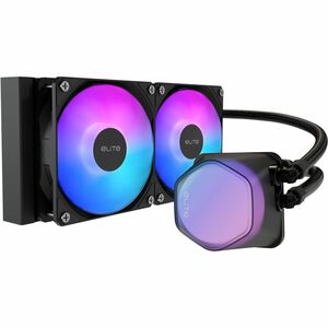 Cooler Master Elite Liquid 240 Cooling Fan/Radiator/Pump - 4.72" Maximum Fan Diameter - 2 x Fan(s) - 84.20 CFM Maximum Airflow - 2100 rpm - Liquid Cooler Cooler - Rifle Bearing - 3-Pin ARGB + 4-Pin PWM, 7-Pin PWM + ARGB - Compatible Intel Socket: Socket LGA-1851, LGA-1700, LGA-1200, H3 LGA-1150, H4 LGA-1151, H2 LGA-1155, H LGA-1156 - Compatible AMD Socket: AM5, AM4 - ARGB LED - Black - Aluminum Radiator - Processor, CPU, PC - 4.6 Year Life