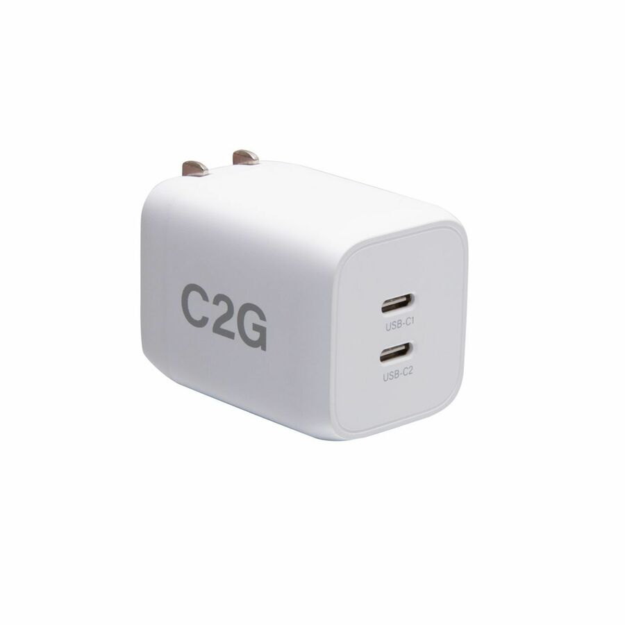 C2G Dual USB-C® Power Adapter - 65W - 65 W - 120 V AC, 230 V AC Input - 5 V DC, 9 V DC, 15 V DC, 20 V DC Output - 3.25 A - White