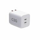 C2G Dual USB-C® Power Adapter - 65W - 65 W - 120 V AC, 230 V AC Input - 5 V DC, 9 V DC, 15 V DC, 20 V DC Output - 3.25 A - White