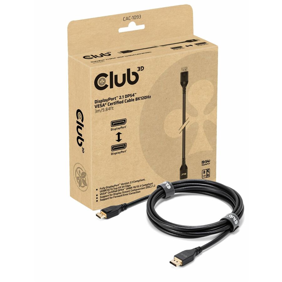 Club 3D DisplayPort 2.1 DP54 VESA Certified Cable 8K120Hz 3m/9.84ft