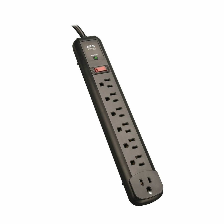 Tripp Lite by Eaton Protect It! 7-Outlet Surge Protector 6 Right-Angle Outlets 4 ft. (1.22 m) Cord 1080 Joules Diagnostic LED Black Housing