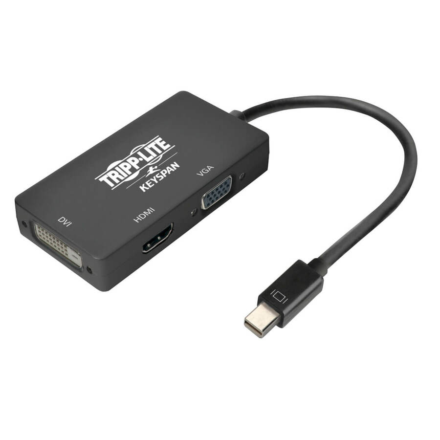 Eaton Tripp Lite Series Keyspan Mini DisplayPort to VGA/DVI/HDMI All-in-One Video Converter Adapter, 4K 60 Hz HDMI, DP 1.2, Black, 6 in.