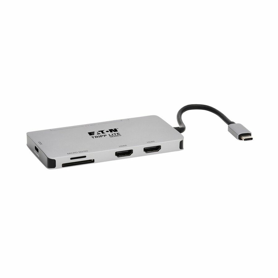 Eaton Tripp Lite Series USB-C Dock, Dual Display - 4K 60 Hz HDMI, USB 3.x (5Gbps) Hub Ports, Memory Card, 100W PD Charging, Gray