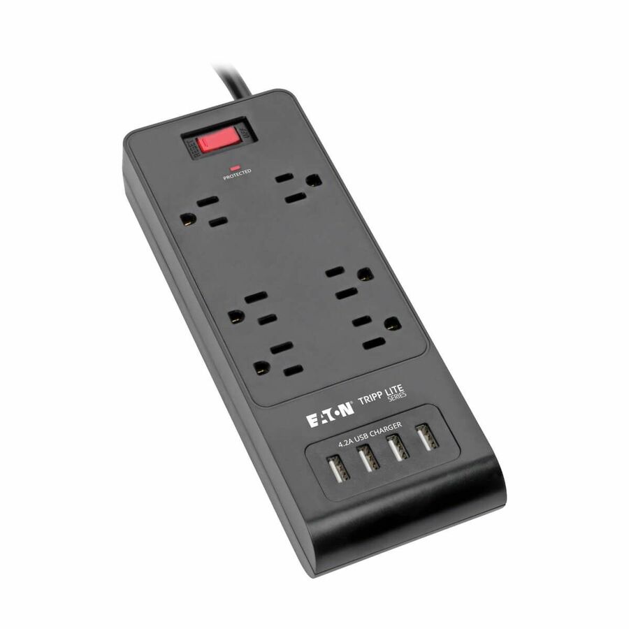 Tripp Lite by Eaton 6-Outlet Surge Protector with 4 USB Ports (4.2A Shared) - 6 ft. (1.83 m) Cord 900 Joules Black