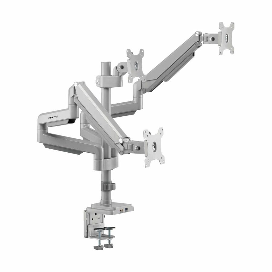 Eaton Tripp Lite Series Triple-Display Gas-Spring Flex-Arm Desktop Clamp and Grommet for 17" to 30" Flat-Screen Displays - USB and Audio Ports, Aluminum
