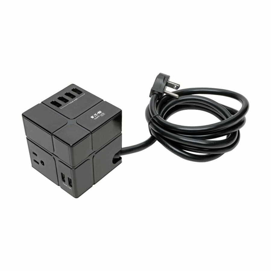 Tripp Lite by Eaton Protect It! 3-Outlet Power Cube Surge Protector - 6 USB-A Ports (7.2A Shared) 6 ft. (1.83 m) Cord 540 Joules Black