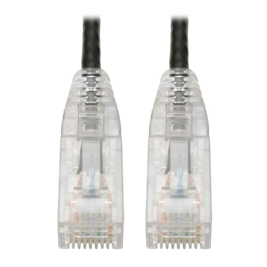 Eaton Tripp Lite Series Cat6 Gigabit Snagless Slim UTP Ethernet Cable (RJ45 M/M), PoE, Black, 8-in. (20.32 cm)