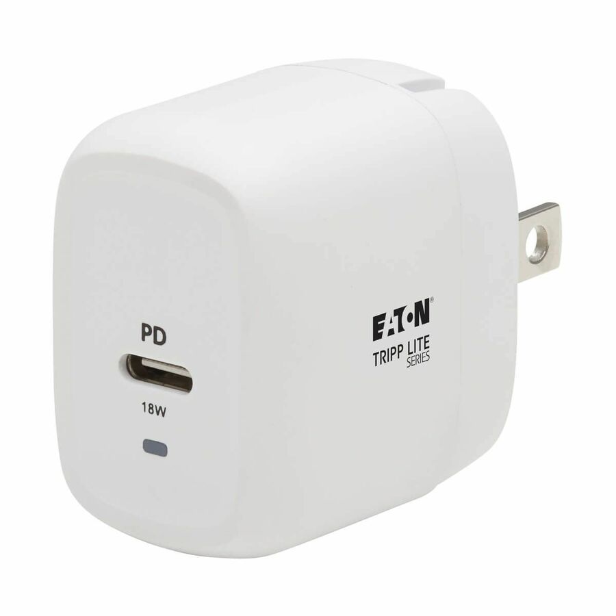 Eaton Tripp Lite Series Compact USB-C Wall Charger with USB-C to Lightning Cable - 18W PD Charging, GaN Technology, White