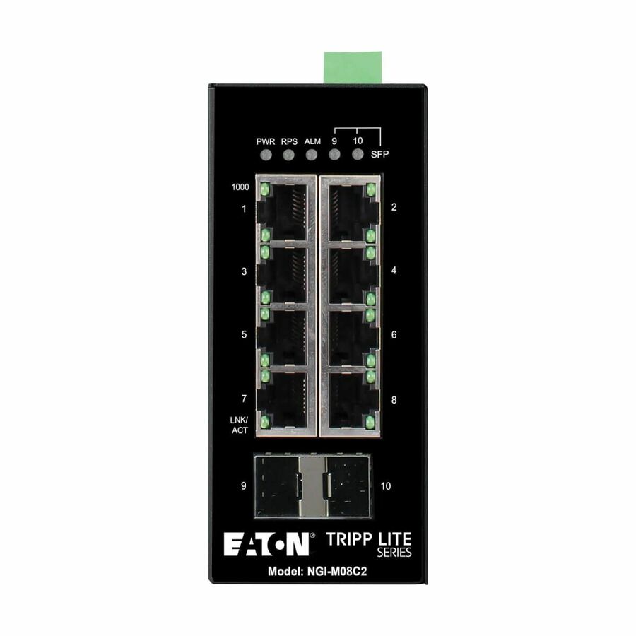 Eaton Tripp Lite Series 8-Port Managed Industrial Gigabit Ethernet Switch - 10/100/1000 Mbps, 2 GbE SFP Slots, -40° to 75°C, DIN Mount, TAA