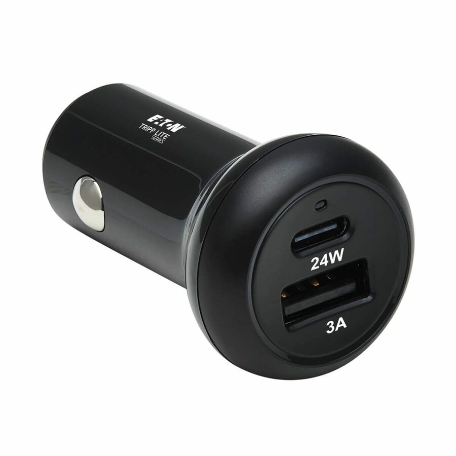 Eaton Tripp Lite Series Dual-Port USB Car Charger with 24W Charging - USB-C (24W) PD 3.0, USB-A (24W) QC 3.0, Black