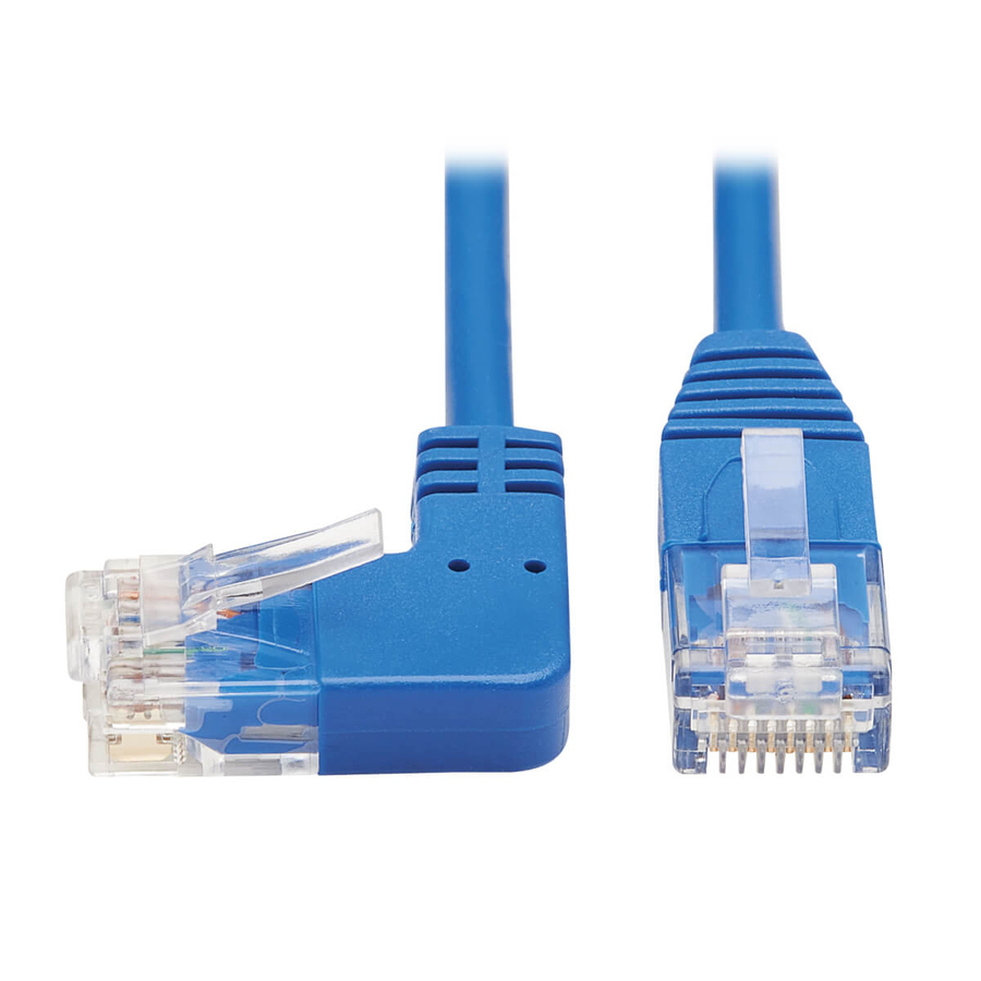Eaton Tripp Lite Series Left-Angle Cat6 Gigabit Molded Slim UTP Ethernet Cable (RJ45 Left-Angle M to RJ45 M), Blue, 7 ft. (2.13 m)