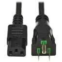 Eaton Tripp Lite Series Safe-IT Antibacterial Hospital-Grade Power Cord, 5-15P to C13 - Green Dot, 13A, 125V, 16 AWG, Black, 6 ft. (1.8 m)