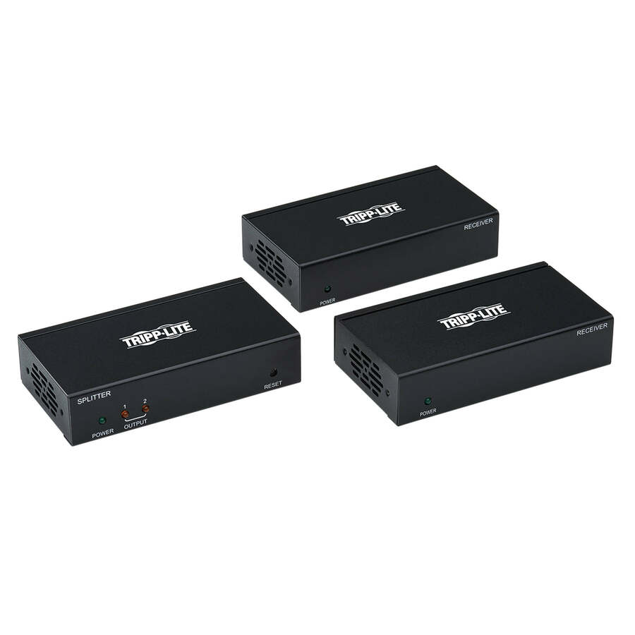 Eaton Tripp Lite Series 2-Port DisplayPort to HDMI over Cat6 Splitter/Extender Kit, Transmitter/Dual Receivers, 4K 60 Hz, PoC, 125 ft., TAA