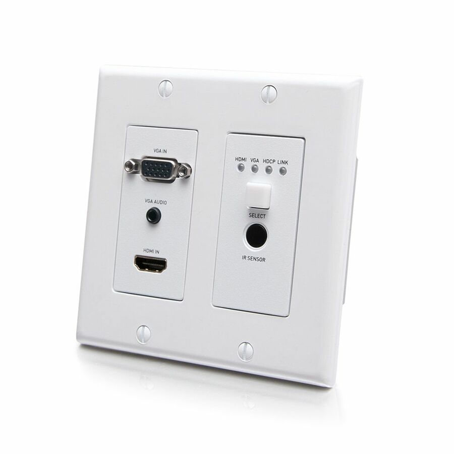 C2G HDBaseT HDMI Extender + VGA, 3.5mm, RS232 and IR over Cat - Dual Gang HDMI Wall Plate Transmitter - 4K 60Hz
