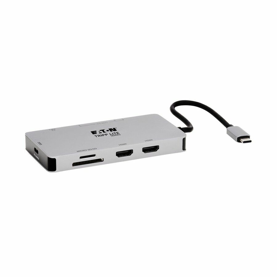 Eaton Tripp Lite Series USB-C Dock, Dual Display - 4K 60 Hz HDMI, USB 3.x (5Gbps) Hub Ports, GbE, Memory Card, 100W PD Charging, Gray