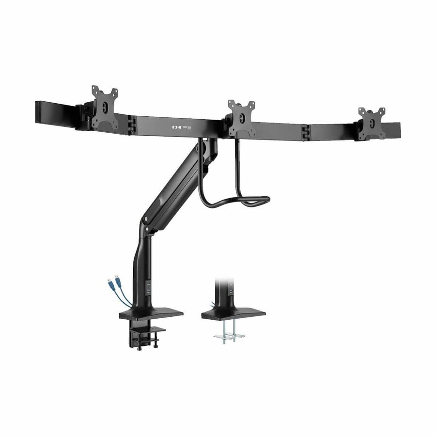 Eaton Tripp Lite Series Safe-IT Precision-Placement Triple-Display Desk Clamp/Grommet with premium gas spring arm and Antimicrobial Tape for 17" to 32" Displays