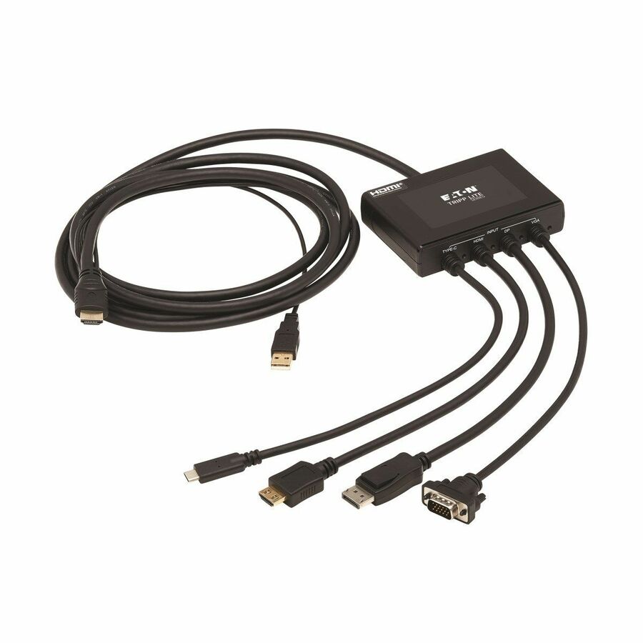 Eaton Tripp Lite Series 4-Port Presentation Adapter, 4K 60 Hz (4:4:4) HDMI, DP, USB-C and 1080p VGA to HDMI, Built-In Cables, TAA