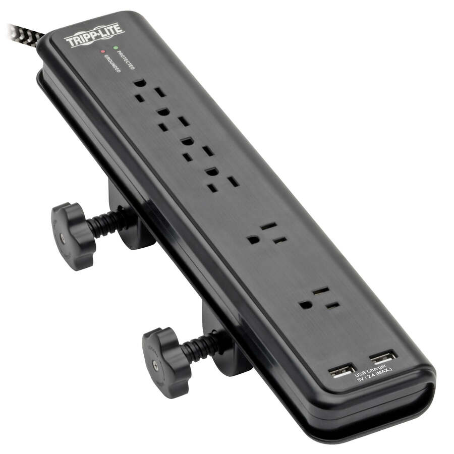Tripp Lite by Eaton Safe-IT 6-Outlet Surge Protector 2 USB Charging Ports 8 ft. Cord 5-15P Plug 2100 Joules Antimicrobial Protection Black