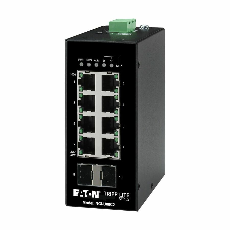 Tripp Lite by Eaton 8-Port Unmanaged Industrial Gigabit Ethernet Switch 10/100/1000 Mbps 2 GbE SFP Slots -40�° to 75�°C DIN Mount