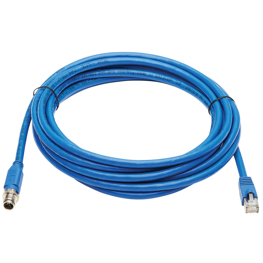 Eaton Tripp Lite Series M12 X-Code Cat6a 10G F/UTP CMR-LP Shielded Ethernet Cable (M12 M/RJ45 M), IP68, PoE, Blue, 10 m (32.8 ft.), TAA