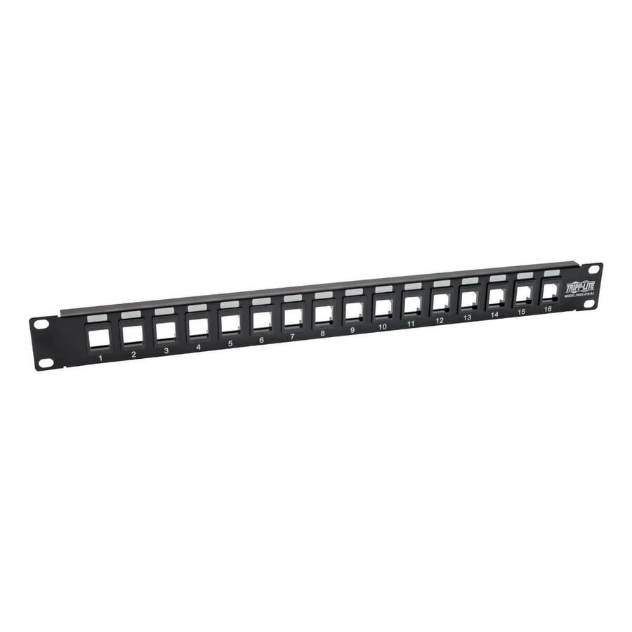 Tripp Lite by Eaton 16-Port 1U Rack-Mount Unshielded Blank Keystone/Multimedia Patch Panel RJ45 Ethernet USB HDMI Cat5e/6