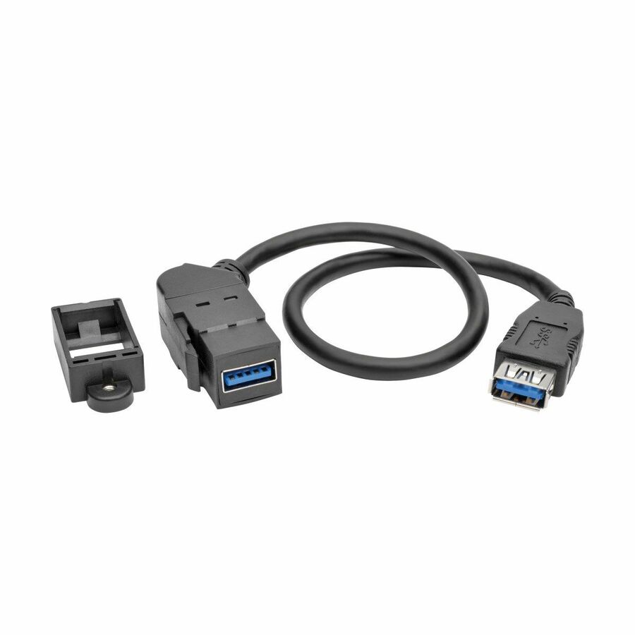 Eaton Tripp Lite Series USB 3.0 All-in-One Keystone/Panel Mount Coupler Cable (F/F), Angled Connector, Black, 1 ft. (0.31 m)