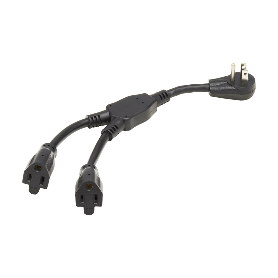 Eaton Tripp Lite Series Extension Cord Y Splitter, Right-Angle NEMA 5-15P to 2x NEMA 5-15R - Heavy Duty, 15A, 120V, 14 AWG, 1 ft. (0.3 m), Black