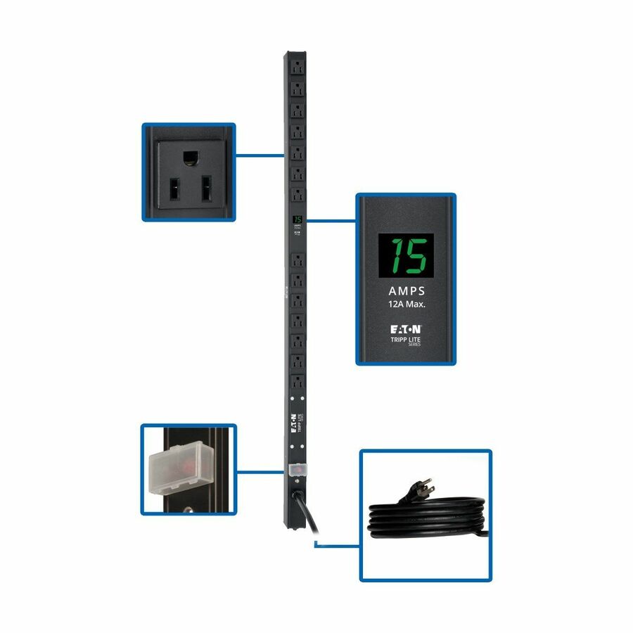 Tripp Lite by Eaton PDU 1.5kW Single-Phase Local Metered PDU 100-127V Outlets (14 5-15R) 5-15P 15 ft. (4.57 m) Cord 0U Vertical 36 in.
