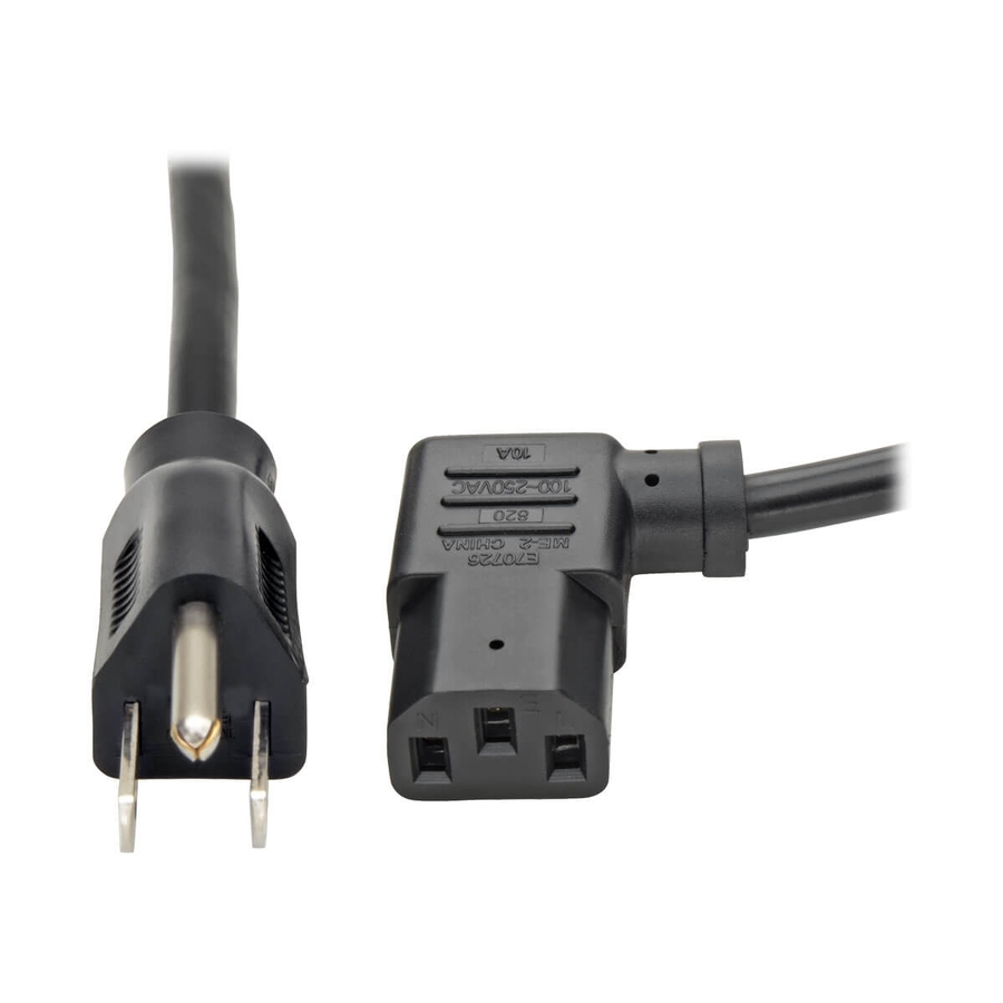 Eaton Tripp Lite Series Computer Power Cord, NEMA 5-15P to Left-Angle C13 - 10A, 125V, 18 AWG, 6 ft. (1.83 m), Black