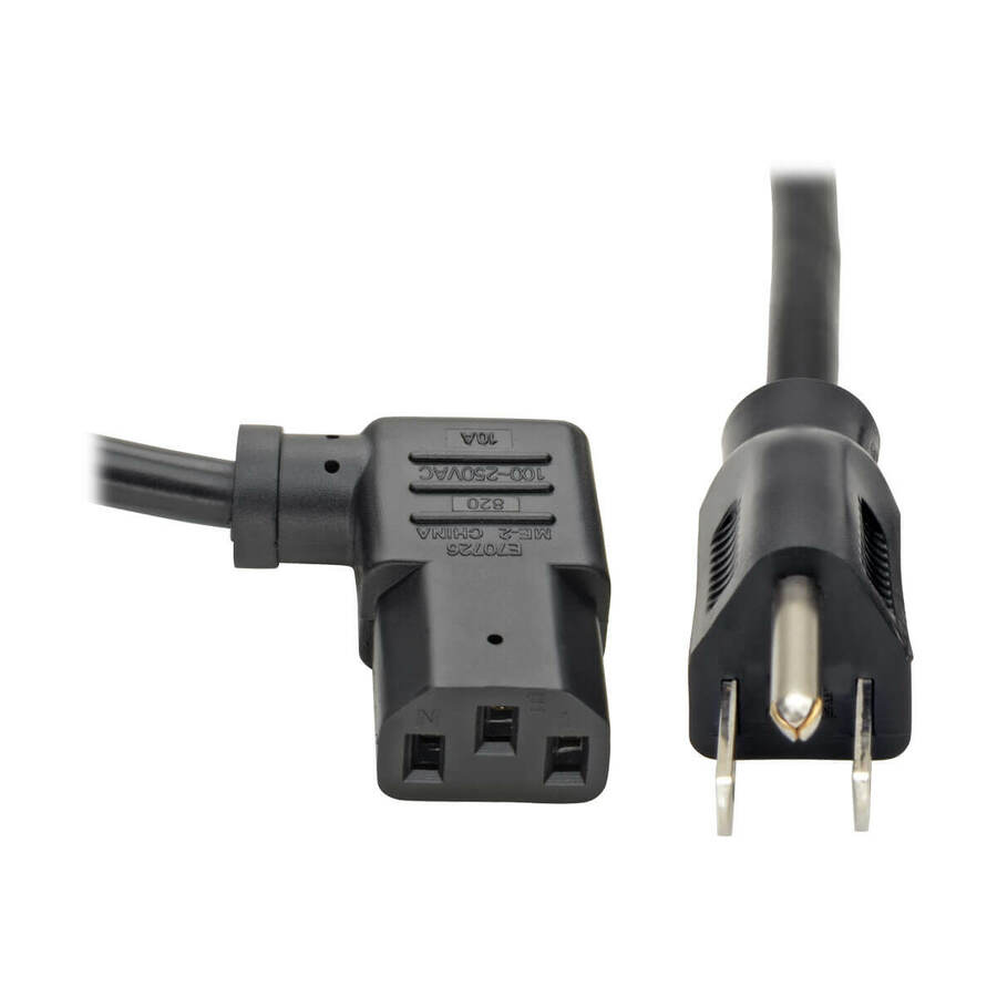 Eaton Tripp Lite Series Computer Power Cord, NEMA 5-15P to Right-Angle C13 - 10A, 125V, 18 AWG, 10 ft. (3.05 m), Black