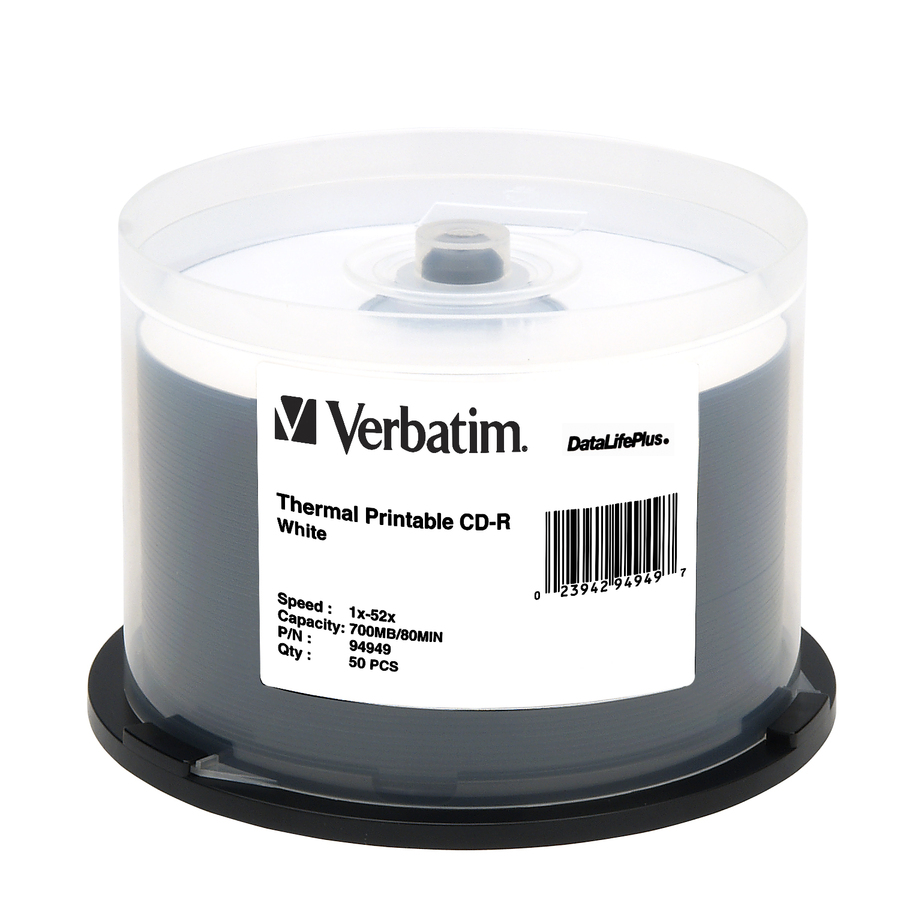 Verbatim CD-R 700MB 52X DataLifePlus White Thermal Printable - 50pk Spindle