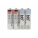 BTI USBCAA2700-BTI 1.5V LI-ION 2700MAH 4100mWH USB-C PORT RECHARGEABLE BATTERY (PACK OF 4) FOR GENERAL USE - SIZE AA