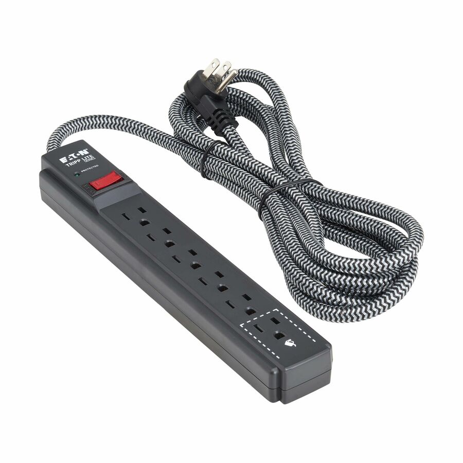 Eaton Tripp Lite Series Protect It! 6-Outlet Surge Protector - 5-15R Outlets, 1500 Joules, 25 ft. (7.6 m) Braided Cord, Black