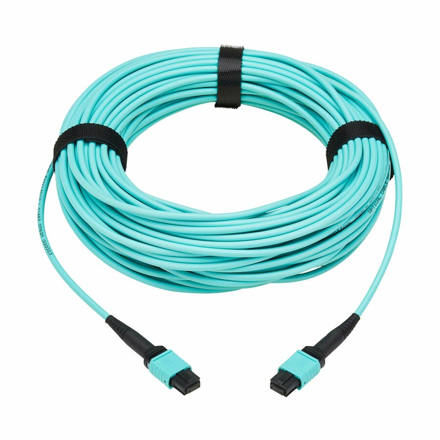 Eaton Tripp Lite Series 40/100/400G Multimode 50/125 OM3 Fiber Optic Cable (8F MPO/MPO-PC F/F), Type-A Polarity, OFNP, Aqua, 20 m (65.6 ft.)