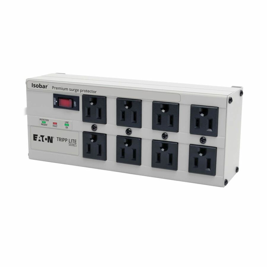 Eaton Tripp Lite Series Isobar 8-Outlet Surge Protector, 12 ft. Cord with Right-Angle Plug, 3840 Joules, Diagnostic LEDs, Tel/Fax/Modem, Metal