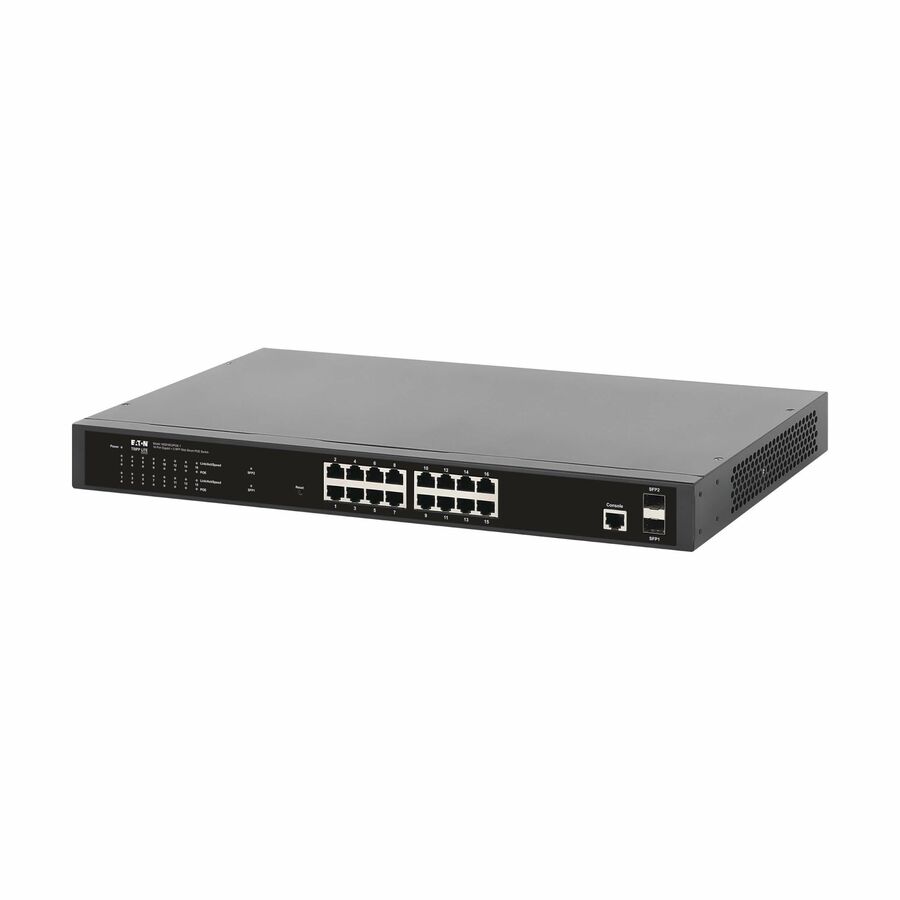 Eaton Tripp Lite series 16-Port Managed Gigabit Ethernet Switch with PoE+ - Layer 2, 1 Gbps, 2x GbE SFP Ports, 220W PoE, 1U Rack/Desktop