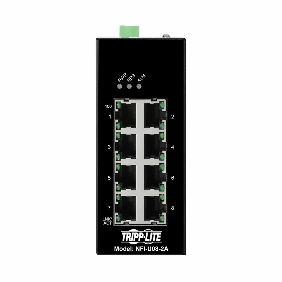 Eaton Tripp Lite Series 8-Port Unmanaged Industrial Ethernet Switch - 10/100 Mbps, Ruggedized, -40° to 75°C, EIP QoS, DIN Mount, TAA