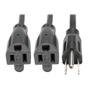 Eaton Tripp Lite Series Extension Cord Y Splitter, NEMA 5-15P to 2x NEMA 5-15R - 13A, 120V, 16 AWG, 18-in. (45.72 cm), Black