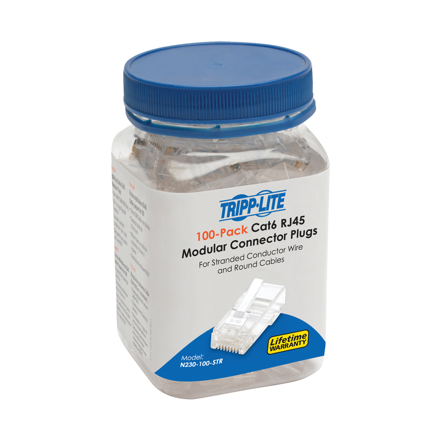 Eaton Tripp Lite Series Cat6 RJ45 Modular Plug for Round Stranded UTP Conductor 4-Pair, 100 Pack
