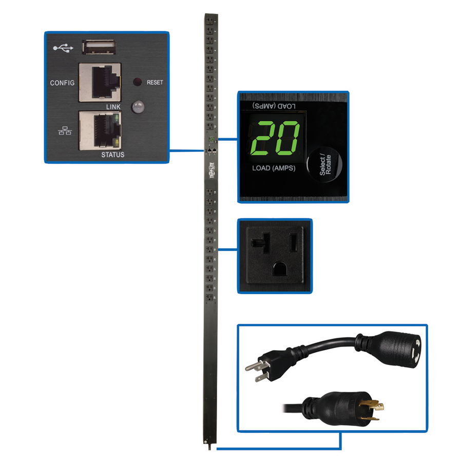 Tripp Lite by Eaton PDU 1.9kW Single-Phase Monitored PDU with LX Platform Interface 120V Outlets (24 5-15/20R) 0U Vertical 70 in. TAA