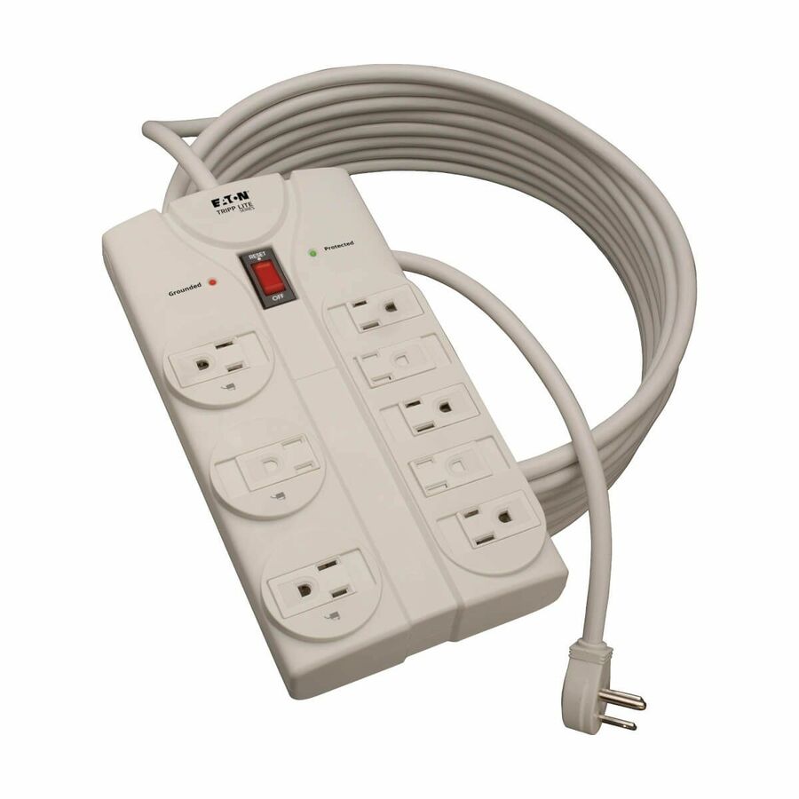 Tripp Lite by Eaton Protect It! 8-Outlet Surge Protector 25 ft. Cord with Right-Angle Plug 1440 Joules Diagnostic LEDs Light Gray Housing