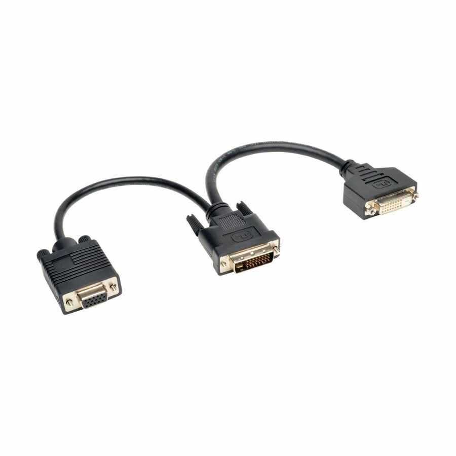 Eaton Tripp Lite Series DVI Y Splitter Cable, Digital and VGA Monitors (DVI-I M to DVI-D F and HD15 F) 6-in. (15.24 cm)