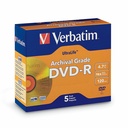Verbatim DVD-R 4.7GB 16X UltraLife Gold Archival Grade with Branded Surface and Hard Coat - 5pk Jewel Case