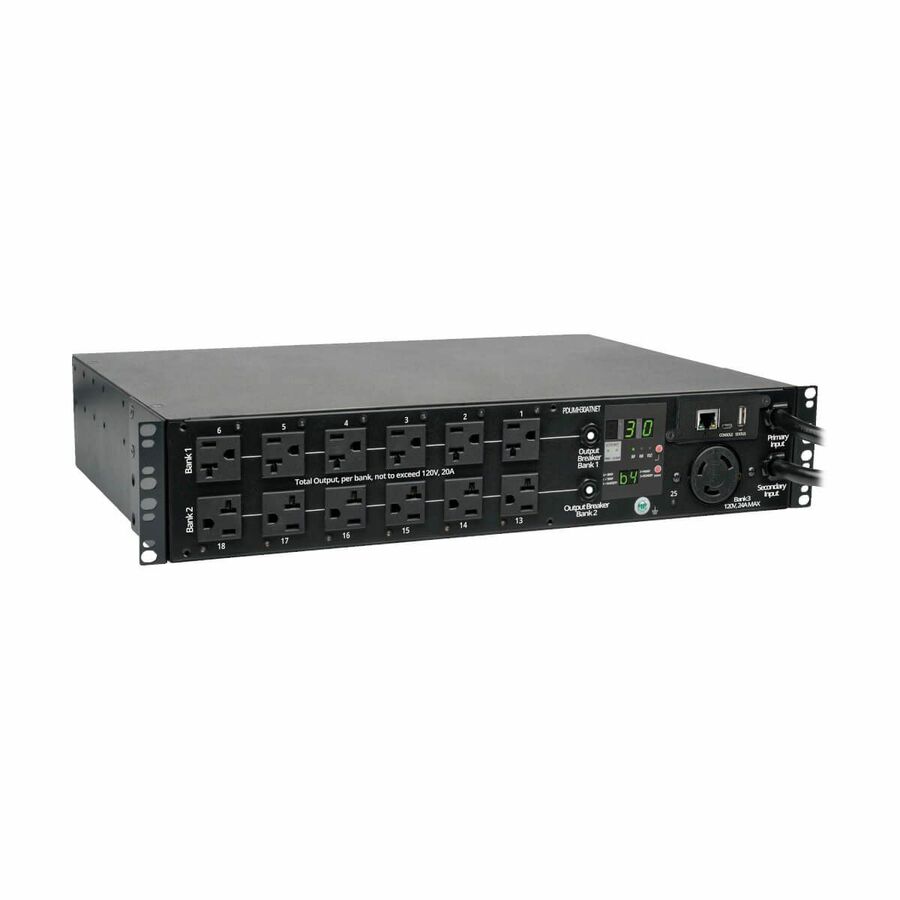 Tripp Lite by Eaton PDU 2.9kW Single-Phase Switched Automatic Transfer Switch PDU 2 120V L5-30P Inputs 24 5-15/20R & 1 L5-30R Outputs 2U TAA