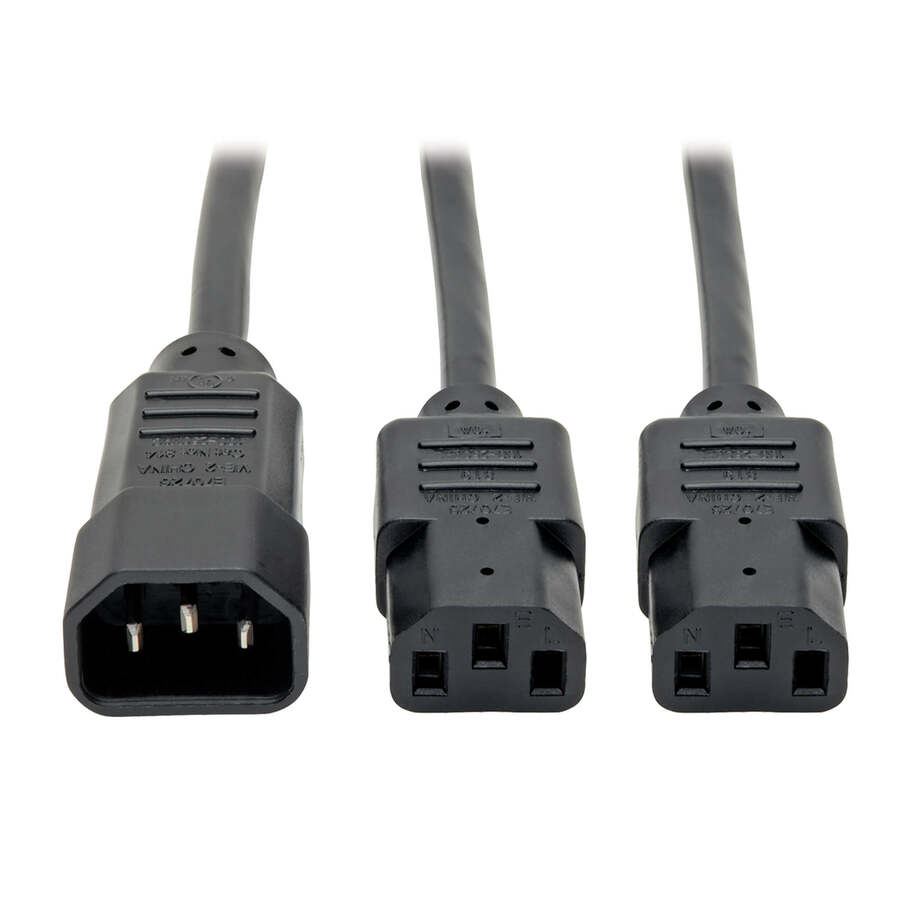 Eaton Tripp Lite Series C14 Male to C13 Female Splitter, PDU Style - C14 to 2x C13, 10A, 250V, 18 AWG, 6 ft. (1.83 m), Black