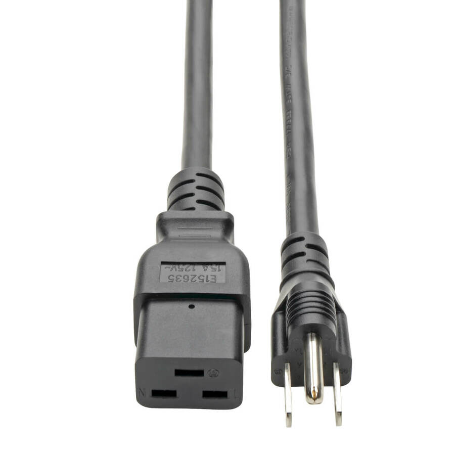 Tripp Lite by Eaton Computer Power Cord C19 to NEMA 5-15P - Heavy-Duty 15A 125V 14 AWG 10 ft. (3.05 m) Black